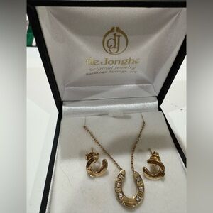 Gold Horseshoe 14 kt Diamond Necklace and Earring Set